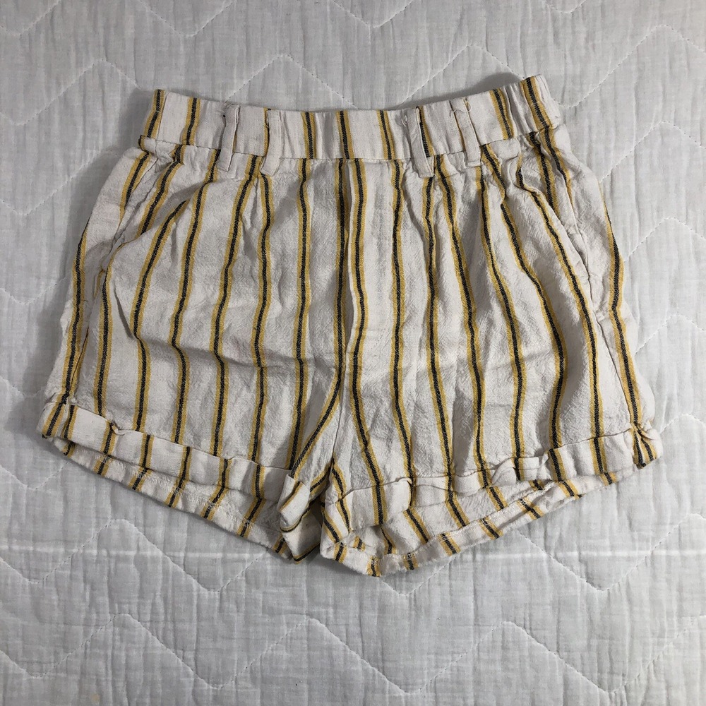 Love Tree Shorts Women's Small White Yellow Striped Linen Elastic Waist